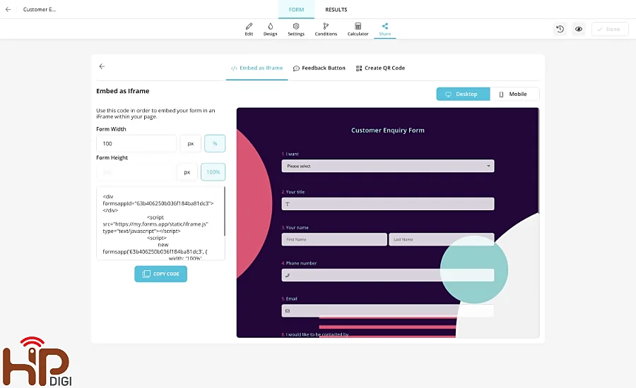 Survey landing page