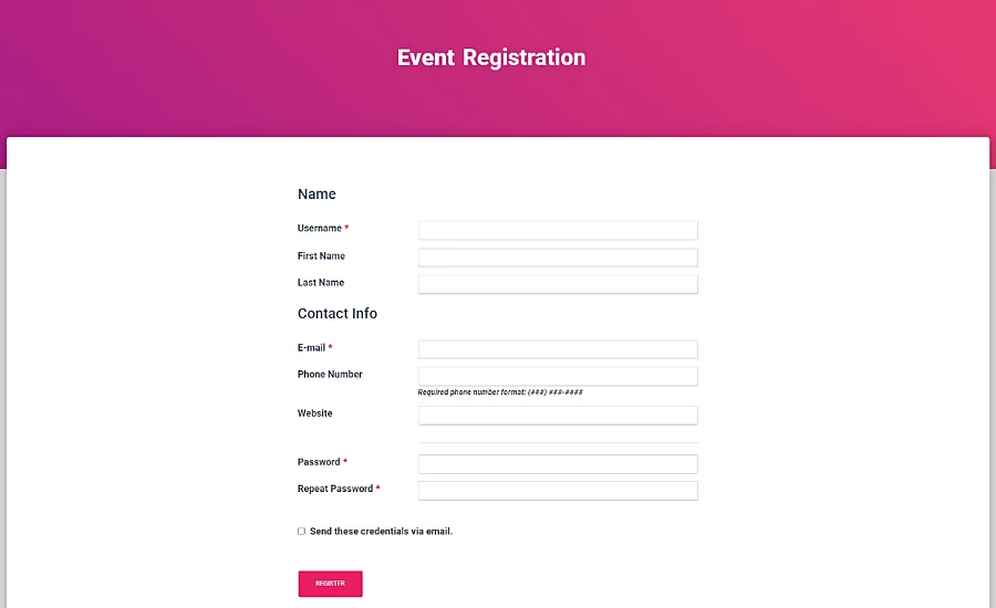 event registration page