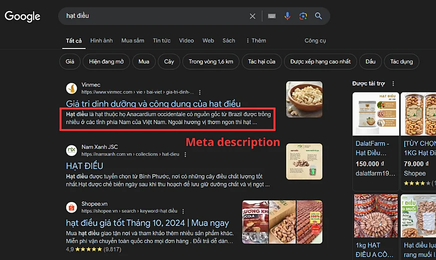 Meta description của bài viết