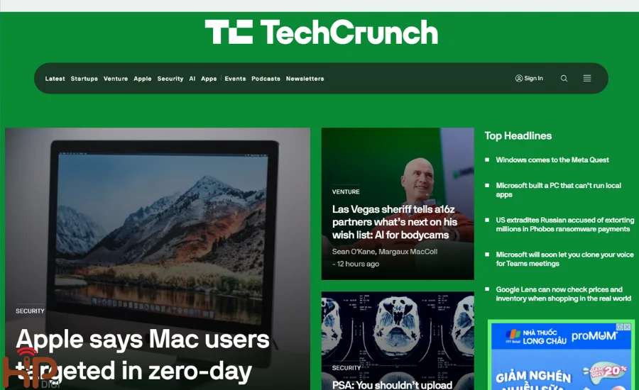 TechCrunch là một trong số các Website nổi tiếng trên nền tảng WordPress