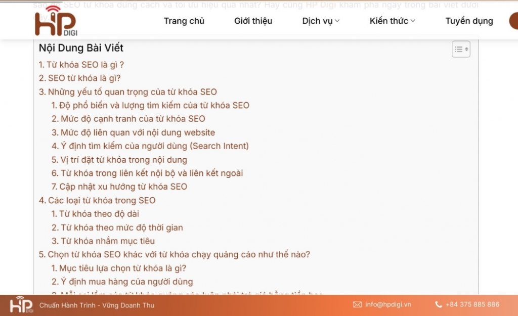 Thêm mục lục để giúp người đọc dễ dàng điều hướng nội dung và cải thiện trải nghiệm trên trang