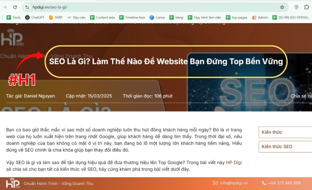 Sử dụng thẻ H1 chứa từ khóa chính một cách tự nhiên để giúp Google hiểu nội dung trang, đồng thời tạo tiêu đề rõ ràng, súc tích
